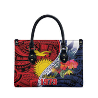 Flag of Kiribati Polynesian Pattern Leather Bag Est 1979 With Tropical Flowers - Polynesian Pride