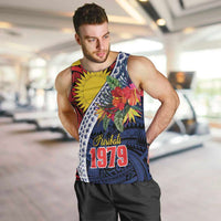 Flag of Kiribati Polynesian Pattern Men Tank Top Est 1979 With Tropical Flowers