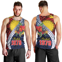Flag of Kiribati Polynesian Pattern Men Tank Top Est 1979 With Tropical Flowers