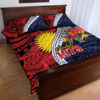 Flag of Kiribati Polynesian Pattern Quilt Bed Set Est 1979 With Tropical Flowers
