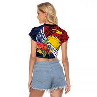 Flag of Kiribati Polynesian Pattern Raglan Cropped T Shirt Est 1979 With Tropical Flowers