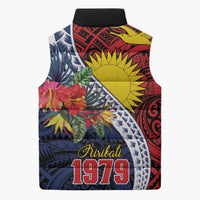 Flag of Kiribati Polynesian Pattern Sleeveless Puffer Jacket Est 1979 With Tropical Flowers - Polynesian Pride