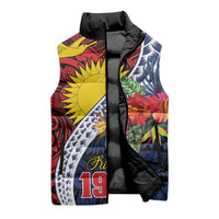 Flag of Kiribati Polynesian Pattern Sleeveless Puffer Jacket Est 1979 With Tropical Flowers - Polynesian Pride