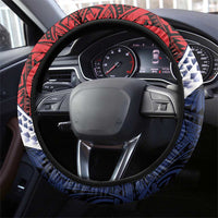 Flag of Kiribati Polynesian Pattern Steering Wheel Cover Est 1979 With Tropical Flowers