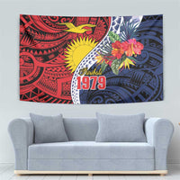 Flag of Kiribati Polynesian Pattern Tapestry Est 1979 With Tropical Flowers