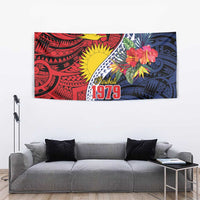 Flag of Kiribati Polynesian Pattern Tapestry Est 1979 With Tropical Flowers