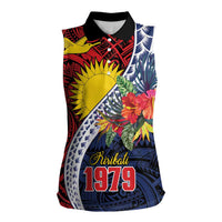 Flag of Kiribati Polynesian Pattern Women Sleeveless Polo Shirt Est 1979 With Tropical Flowers