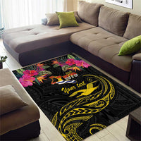 Kiribati Independence Day Personalised Area Rug Gold Frigatebird with Polynesian Pattern