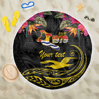 Kiribati Independence Day Personalised Beach Blanket Gold Frigatebird with Polynesian Pattern