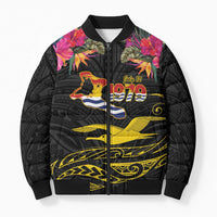 Kiribati Independence Day Personalised Bomber Puffer Jacket Gold Frigatebird with Polynesian Pattern - Polynesian Pride