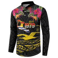 Kiribati Independence Day Personalised Button Sweatshirt Gold Frigatebird with Polynesian Pattern