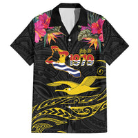 Kiribati Independence Day Personalised Family Matching Off Shoulder Maxi Dress and Hawaiian Shirt Gold Frigatebird with Polynesian Pattern