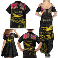 Kiribati Independence Day Personalised Family Matching Summer Maxi Dress and Hawaiian Shirt Gold Frigatebird with Polynesian Pattern