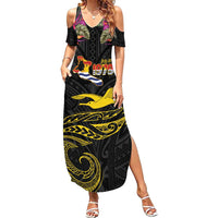 Kiribati Independence Day Personalised Family Matching Summer Maxi Dress and Hawaiian Shirt Gold Frigatebird with Polynesian Pattern