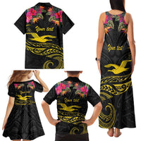 Kiribati Independence Day Personalised Family Matching Tank Maxi Dress and Hawaiian Shirt Gold Frigatebird with Polynesian Pattern
