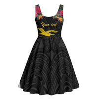 Kiribati Independence Day Personalised Midi Dress Gold Frigatebird with Polynesian Pattern - Polynesian Pride