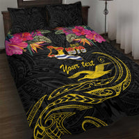Kiribati Independence Day Personalised Quilt Bed Set Gold Frigatebird with Polynesian Pattern