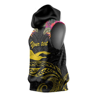 Kiribati Independence Day Personalised Sleeveless Hoodie Gold Frigatebird with Polynesian Pattern - Polynesian Pride