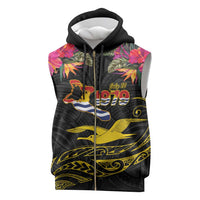 Kiribati Independence Day Personalised Sleeveless Zip Hoodie Gold Frigatebird with Polynesian Pattern LT9 Black - Polynesian Pride