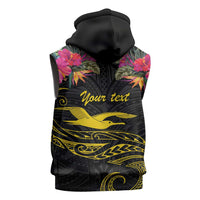Kiribati Independence Day Personalised Sleeveless Zip Hoodie Gold Frigatebird with Polynesian Pattern LT9 - Polynesian Pride