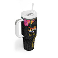 Kiribati Independence Day Personalised Tumbler With Handle Gold Frigatebird with Polynesian Pattern