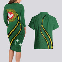 Manua Islands Polynesian Style Couples Matching Long Sleeve Bodycon Dress and Hawaiian Shirt