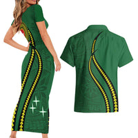 Manua Islands Polynesian Style Couples Matching Short Sleeve Bodycon Dress and Hawaiian Shirt