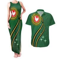 Manua Islands Polynesian Style Couples Matching Tank Maxi Dress and Hawaiian Shirt