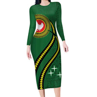 Manua Islands Polynesian Style Family Matching Long Sleeve Bodycon Dress and Hawaiian Shirt