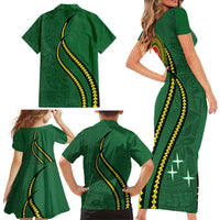 Manua Islands Polynesian Style Family Matching Short Sleeve Bodycon Dress and Hawaiian Shirt