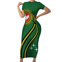 Manua Islands Polynesian Style Family Matching Short Sleeve Bodycon Dress and Hawaiian Shirt