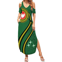 Manua Islands Polynesian Style Family Matching Summer Maxi Dress and Hawaiian Shirt