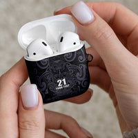 Custom New Zealand Taiaha Maori AirPods Case Minimalist Silver Fern All Black - Polynesian Pride