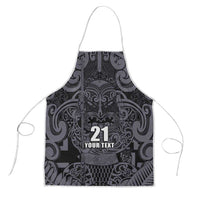 Custom New Zealand Taiaha Maori Apron Minimalist Silver Fern All Black - Polynesian Pride