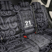 Custom New Zealand Taiaha Maori Back Car Seat Cover Minimalist Silver Fern All Black - Polynesian Pride