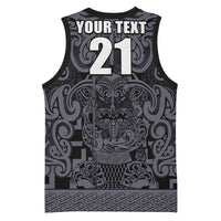 Custom New Zealand Taiaha Maori Basketball Jersey Minimalist Silver Fern All Black - Polynesian Pride