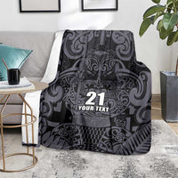 Custom New Zealand Taiaha Maori Blanket Minimalist Silver Fern All Black - Polynesian Pride