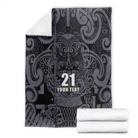 Custom New Zealand Taiaha Maori Blanket Minimalist Silver Fern All Black - Polynesian Pride