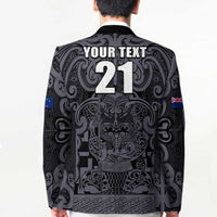 Custom New Zealand Taiaha Maori Blazer Minimalist Silver Fern All Black - Polynesian Pride