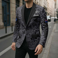 Custom New Zealand Taiaha Maori Blazer Minimalist Silver Fern All Black - Polynesian Pride