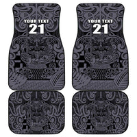 Custom New Zealand Taiaha Maori Car Mats Minimalist Silver Fern All Black - Polynesian Pride
