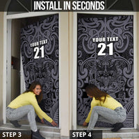 Custom New Zealand Taiaha Maori Door Cover Minimalist Silver Fern All Black - Polynesian Pride