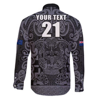 Custom New Zealand Taiaha Maori Family Matching Off The Shoulder Long Sleeve Dress and Hawaiian Shirt Minimalist Silver Fern All Black - Polynesian Pride