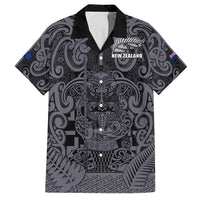 Custom New Zealand Taiaha Maori Family Matching Puletasi and Hawaiian Shirt Minimalist Silver Fern All Black - Polynesian Pride