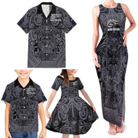 Custom New Zealand Taiaha Maori Family Matching Tank Maxi Dress and Hawaiian Shirt Minimalist Silver Fern All Black - Polynesian Pride