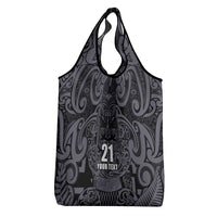 Custom New Zealand Taiaha Maori Grocery Bag Minimalist Silver Fern All Black - Polynesian Pride