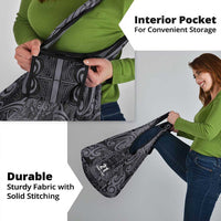 Custom New Zealand Taiaha Maori Grocery Bag Minimalist Silver Fern All Black - Polynesian Pride