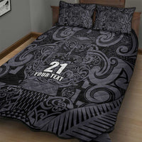 Custom New Zealand Taiaha Maori Quilt Bed Set Minimalist Silver Fern All Black - Polynesian Pride