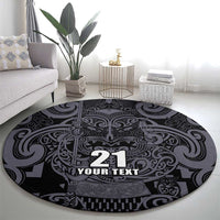 Custom New Zealand Taiaha Maori Round Carpet Minimalist Silver Fern All Black - Polynesian Pride