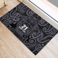 Custom New Zealand Taiaha Maori Rubber Doormat Minimalist Silver Fern All Black - Polynesian Pride